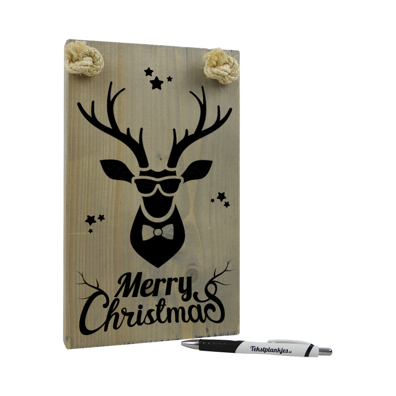 Kerst cadeau - tekst op hout - stoere rendier merry christmas