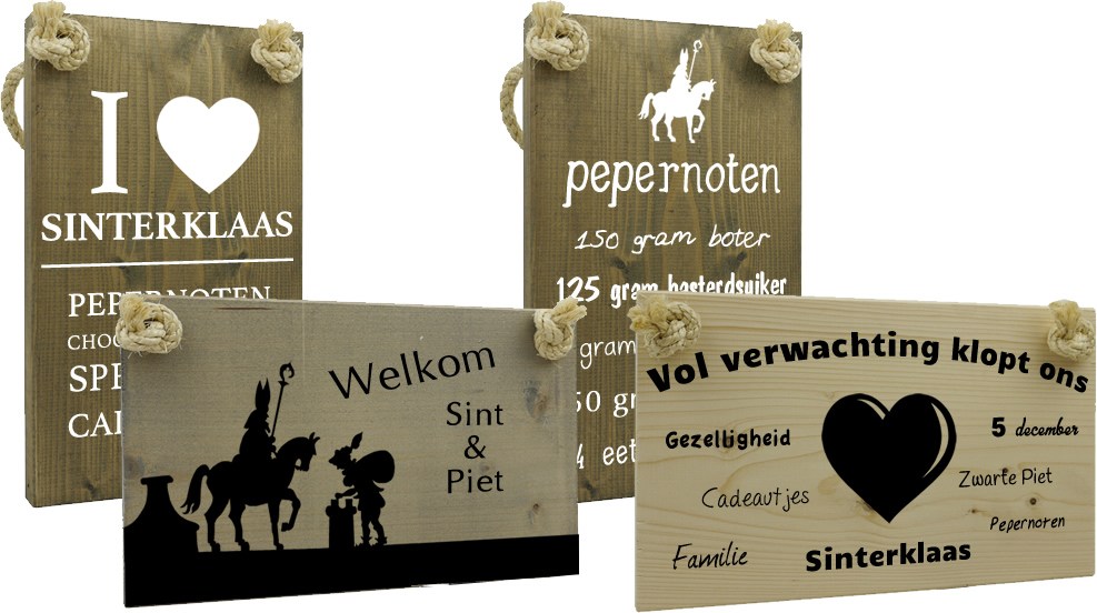 Unieke tekst op hout voor sinterklaas