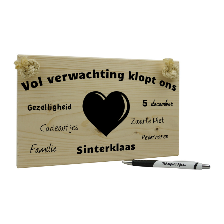 Tekst op hout - Vol verwachting klopt ons hart