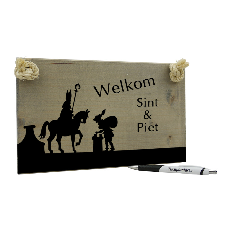 Tekst op hout: Welkom sint en piet