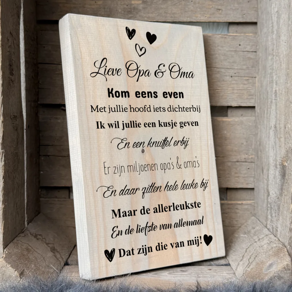 cadeau opa en oma - de liefste opa en oma tekst op hout