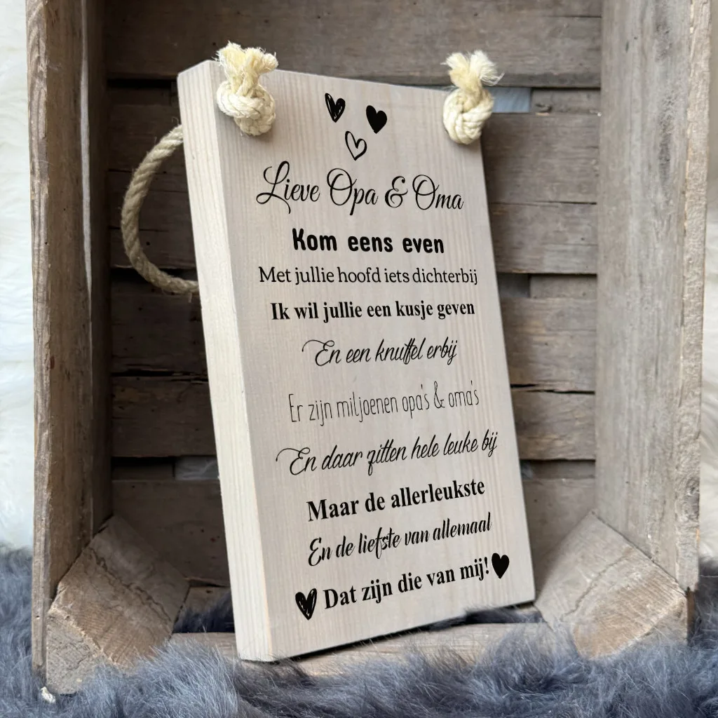 cadeau opa en oma - de liefste opa en oma tekst op hout