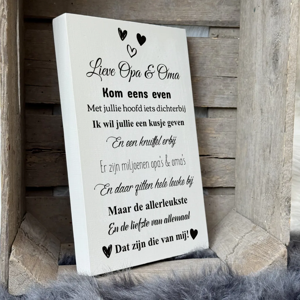 cadeau opa en oma - de liefste opa en oma tekst op hout