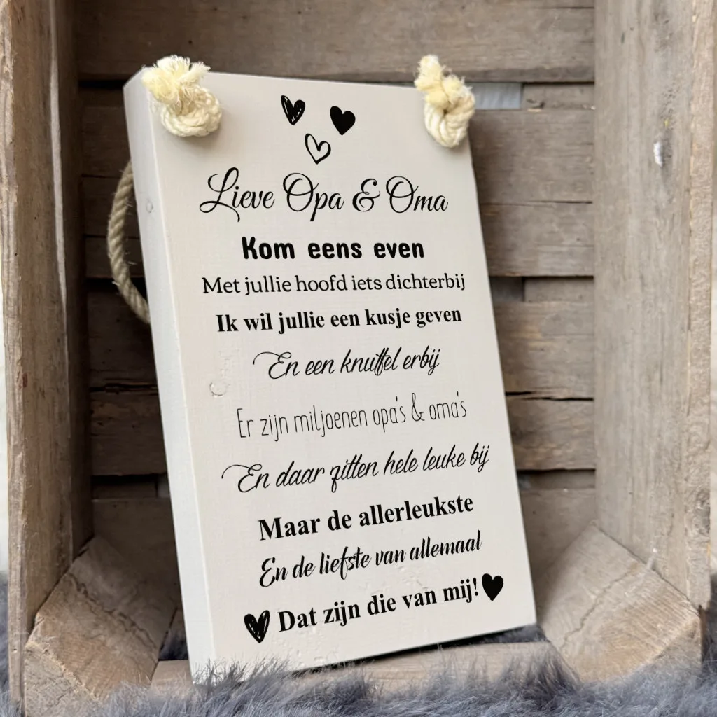 cadeau opa en oma - de liefste opa en oma tekst op hout