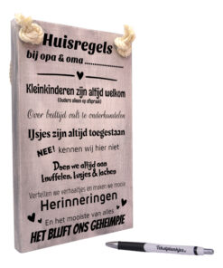 Tekst op hout - huisregels bij opa & oma