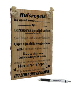 Tekst op hout - huisregels bij opa & oma