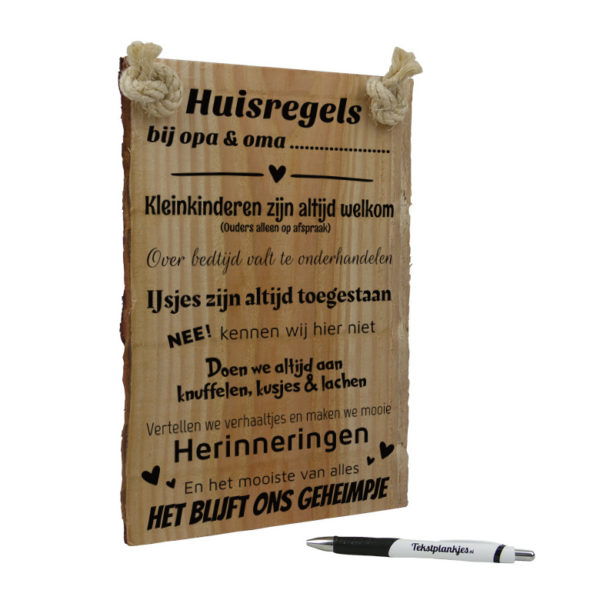 Tekst op hout - huisregels bij opa & oma