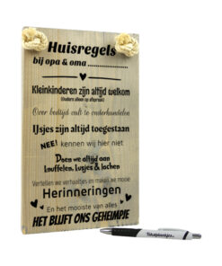 Tekst op hout - huisregels bij opa & oma