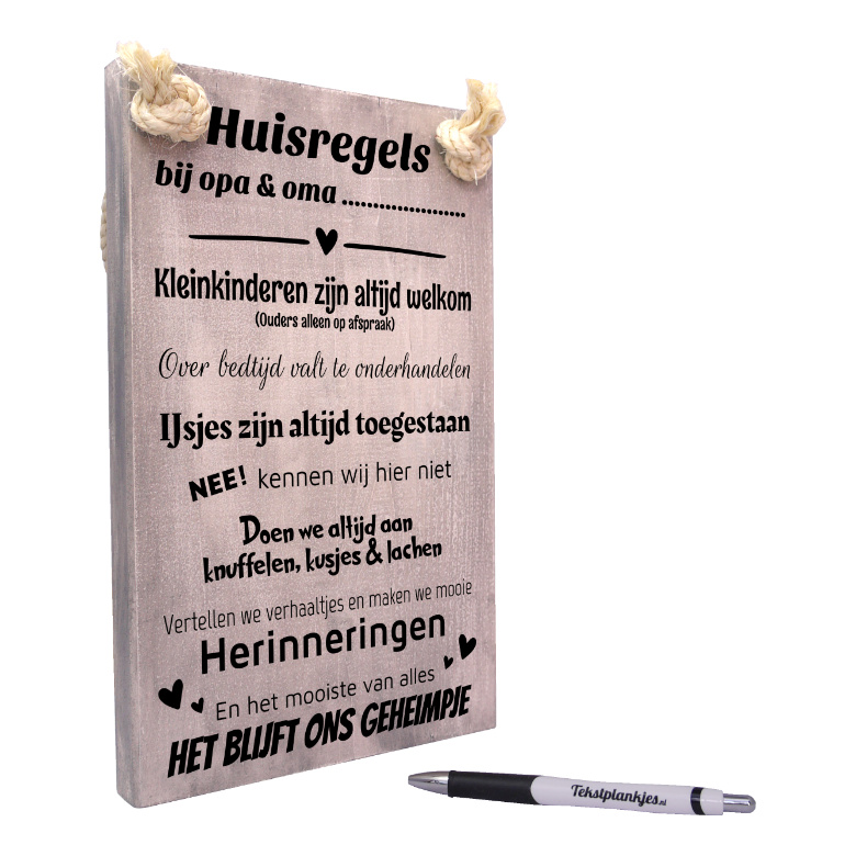 Tekst op hout - huisregels bij opa & oma