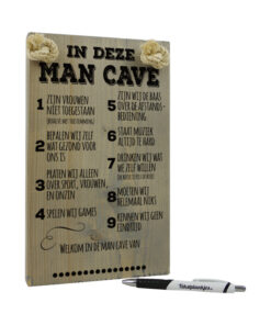 Tekst op hout tekstbord- in deze man cave