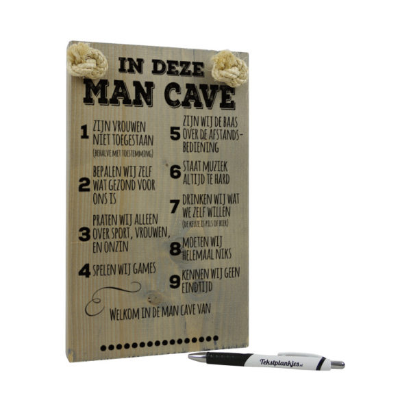 Tekst op hout tekstbord- in deze man cave