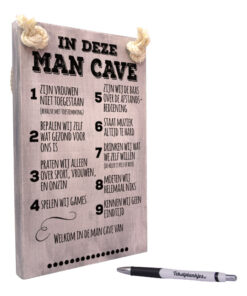 Tekst op hout tekstbord- in deze man cave