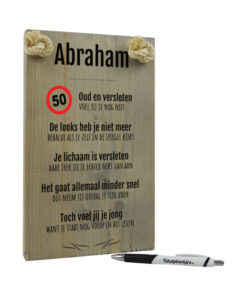 Tekst op hout - abraham - 50 jaar - verjaardag