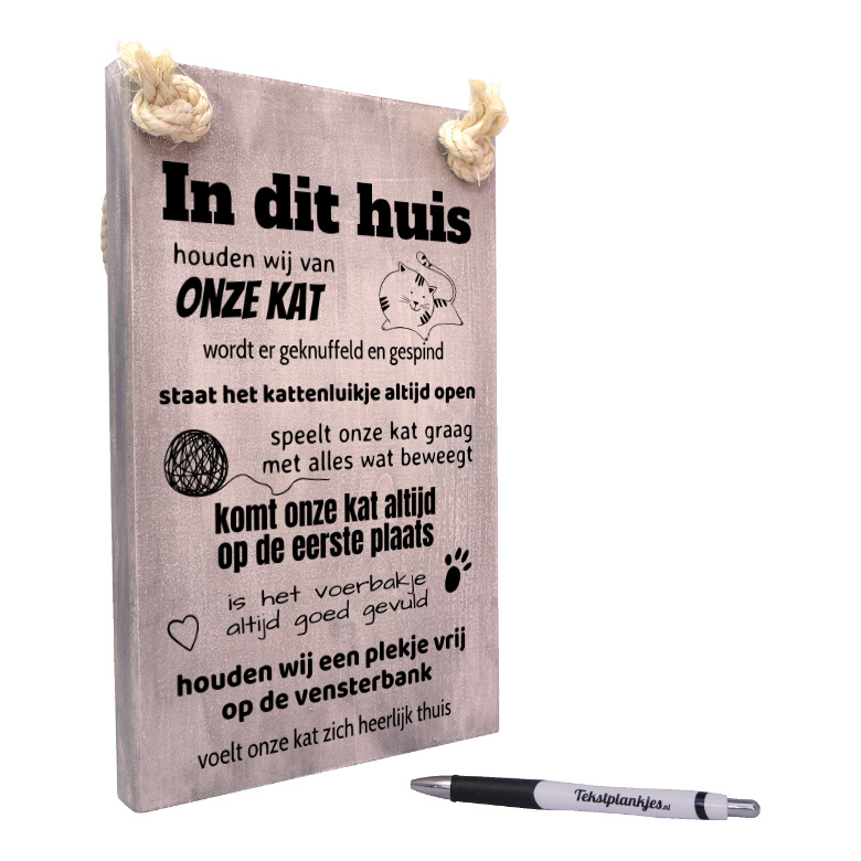 Tekst op hout - in dit huis houden wij van onze kat