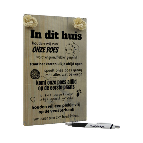 Tekst op hout - in dit huis houden wij van onze poes