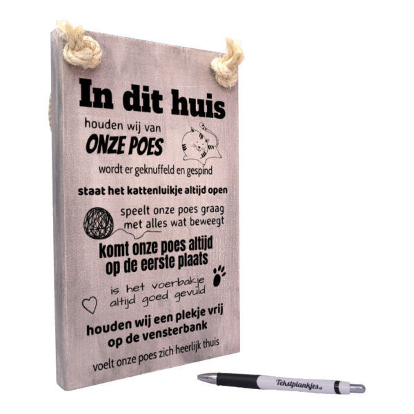 Tekst op hout - in dit huis houden wij van onze poes