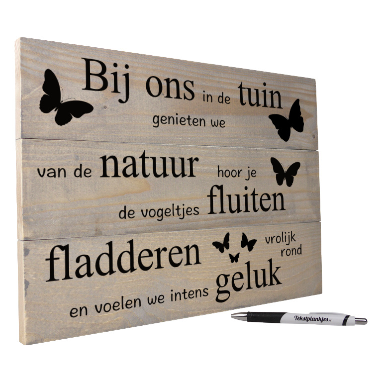 Comorama Legacy hobby Tekst op hout tekstbord - Bij ons in de tuin genieten we