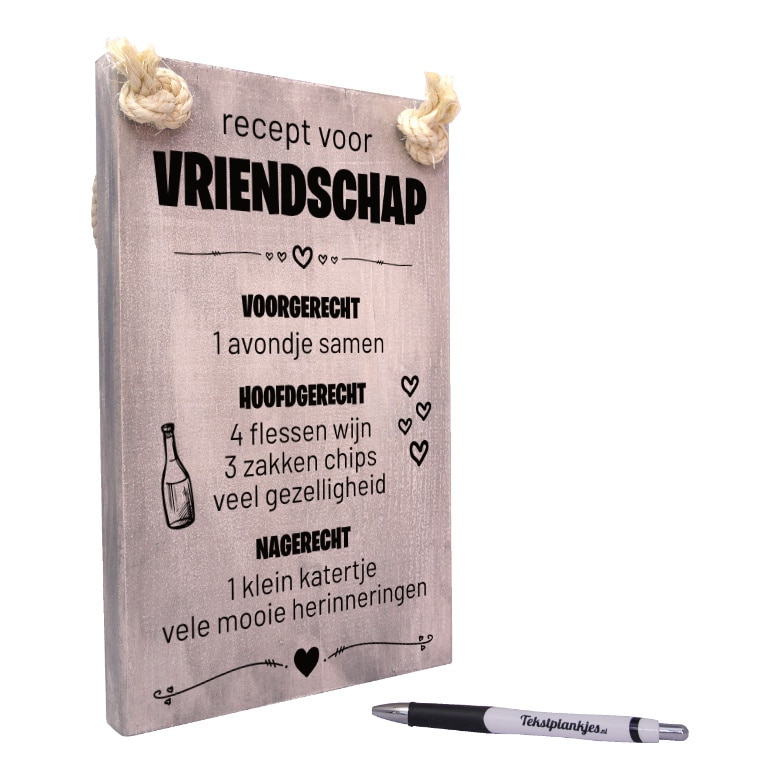 tekst op tekstplankje cadeau - Recept voor vriendschap