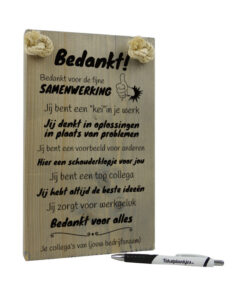 tekst op hout - origineel cadeau - tekstbord - bedankje voor je collega