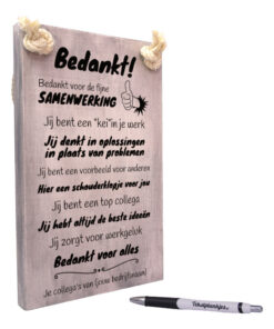 tekst op hout - origineel cadeau - tekstbord - bedankje voor je collega