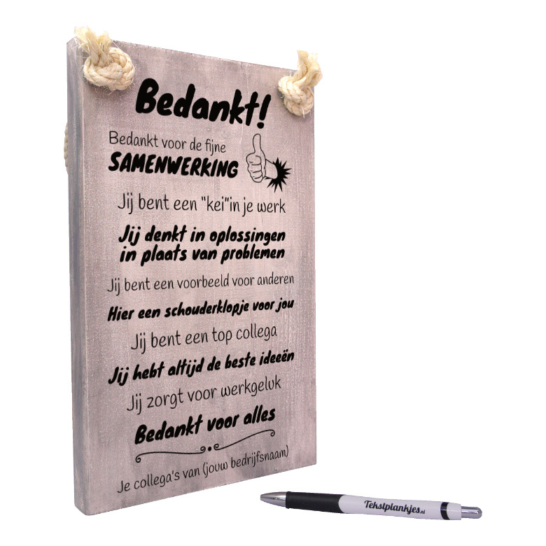 tekst op hout - origineel cadeau - tekstbord - bedankje voor je collega