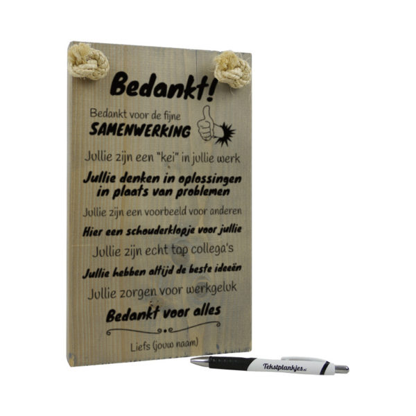 tekst op hout - origineel cadeau - tekstbord - bedankje voor je collegas