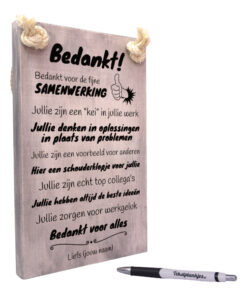 tekst op hout - origineel cadeau - tekstbord - bedankje voor je collegas