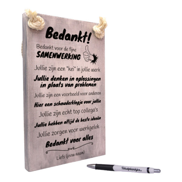 tekst op hout - origineel cadeau - tekstbord - bedankje voor je collegas
