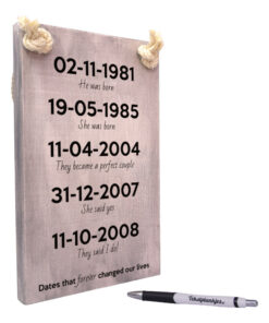 tekst op hout - tekstbord - huwelijkscadeau - cadeau jubileum - dates that forever changed our lives