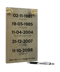 tekst op hout - tekstbord - huwelijkscadeau - cadeau jubileum - dates that forever changed our lives