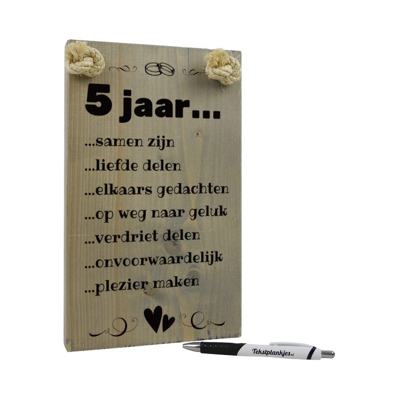 Goede Origineel cadeau houten huwelijk - 5 jaar getrouwd - tekst op hout UL-22