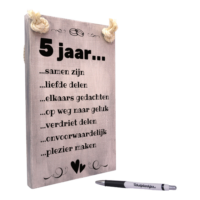 Nieuw Origineel cadeau houten huwelijk - 5 jaar getrouwd - tekst op hout CE-38