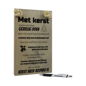 tekst op hout - tekstbord - orgineel cadeau sinterklaas en kerst - met kerst moeten wij helaas gezellig doen