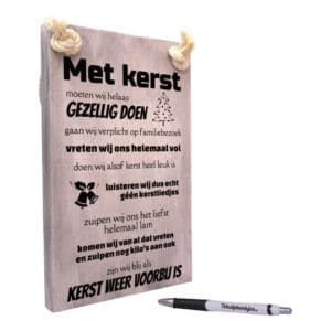 tekst op hout - tekstbord - orgineel cadeau sinterklaas en kerst - met kerst moeten wij helaas gezellig doen