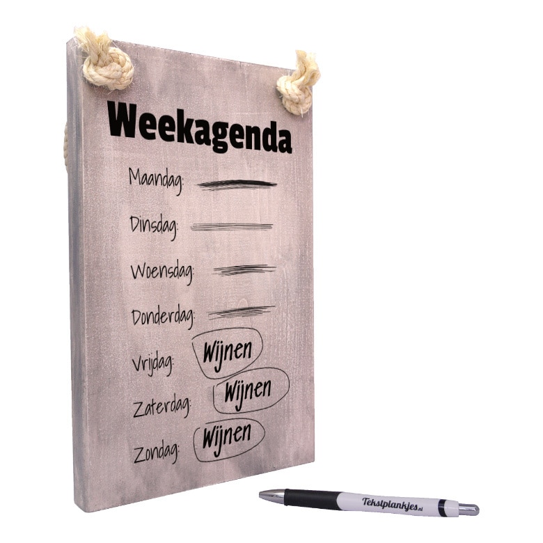 tekst op hout - tekstbord - origineel cadeau - weekagenda - wijnen