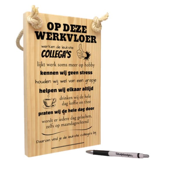 origineel cadeau werk collegas - tekst op hout - tekstbord - op deze werkvloer werken de leukste collega's