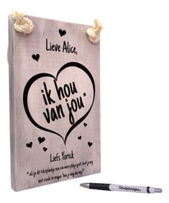 tekst op hout - origineel cadeau voor je vriendin - lieve naam ik hou van jou