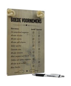 tekst op hout - tekstbord - origineel cadeau - goede voornemens checklist - nieuw jaar