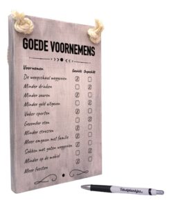 tekst op hout - tekstbord - origineel cadeau - goede voornemens checklist - nieuw jaar
