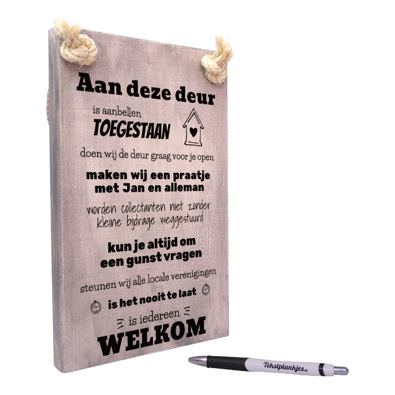 origineel cadeau voordeur - tekst op hout - tekstbord - tekstplankje - aan deze deur is aanbellen toegestaan