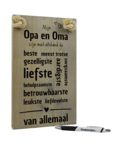 origineel cadeau opa en oma - tekstbord - tekst op hout - mijn opa en oma zijn de beste en liefste van allemaal