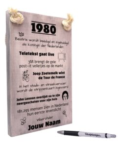 tekst op hout - tekstbord - origineel cadeau 40 jaar verjaardag - verjaardagscadeau geboren in 1980