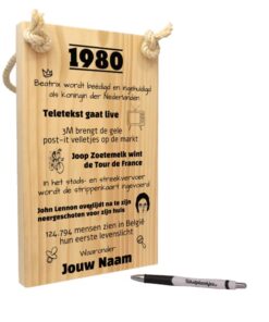 tekst op hout - tekstbord - origineel cadeau 40 jaar verjaardag - verjaardagscadeau geboren in 1980