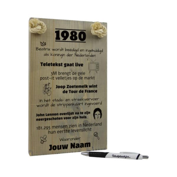 tekst op hout - tekstbord - origineel cadeau 40 jaar verjaardag - verjaardagscadeau geboren in 1980