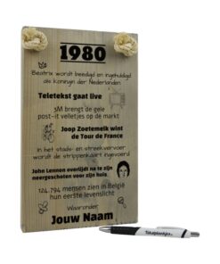 tekst op hout - tekstbord - origineel cadeau 40 jaar verjaardag - verjaardagscadeau geboren in 1980