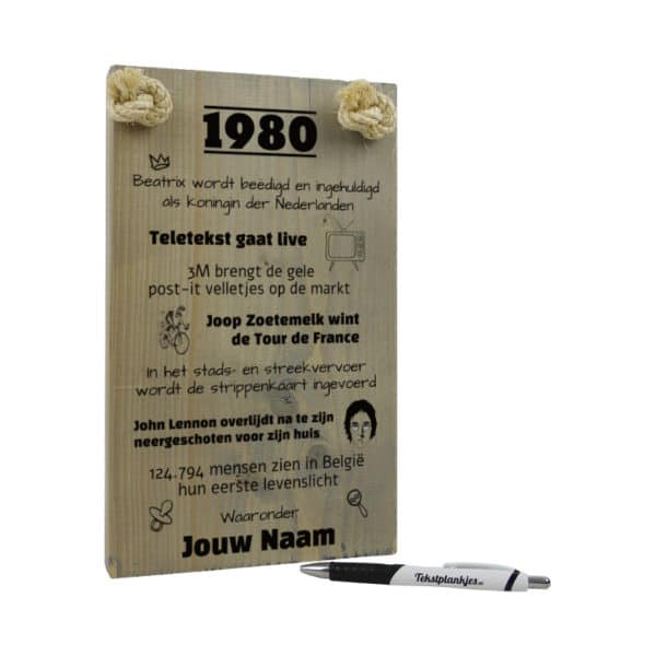 tekst op hout - tekstbord - origineel cadeau 40 jaar verjaardag - verjaardagscadeau geboren in 1980