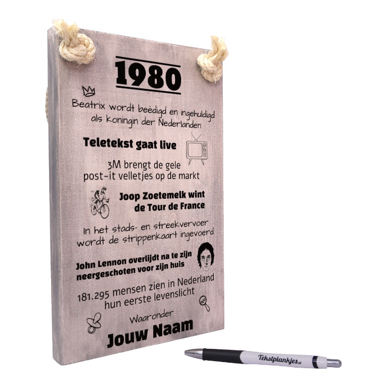 tekst op hout - tekstbord - origineel cadeau 40 jaar verjaardag - verjaardagscadeau geboren in 1980