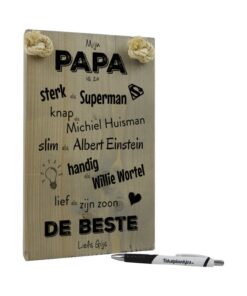 vaderdag cadeau - cadeau papa - tekstbord - tekstplankje - tekst op hout - mijn papa is de beste - zoon - vergrijsd