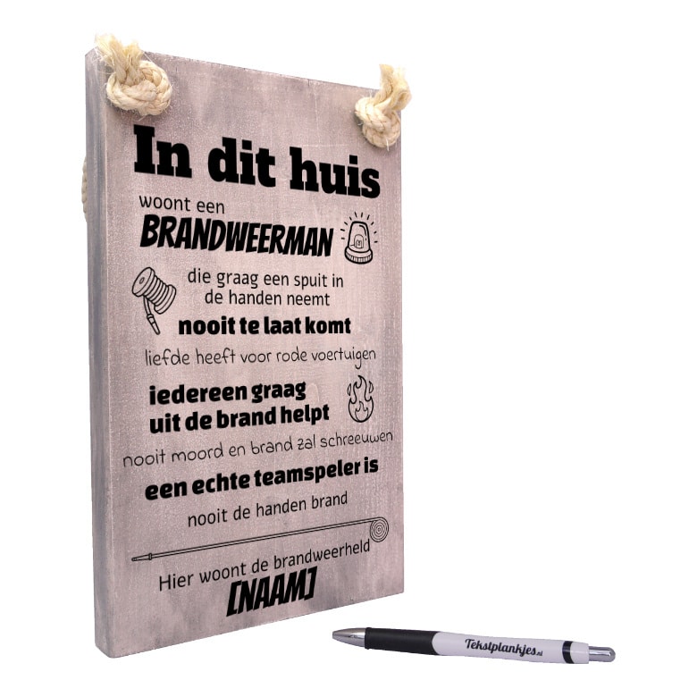 gepersonaliseerd cadeau brandweerman of brandweervrouw - in dit huis woont een brandweerman