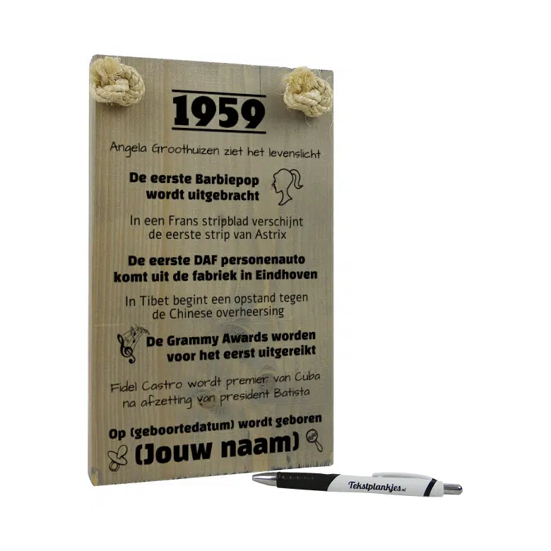 cabine kamp oortelefoon Gepersonaliseerd verjaardagscadeau 1959 inclusief naam jarige